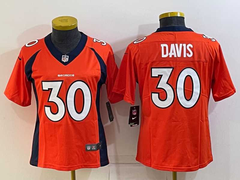 Womens Denver Broncos #30 Terrell Davis Orange 2022 Vapor Untouchable Stitched NFL Nike Limited Jersey->women nfl jersey->Women Jersey